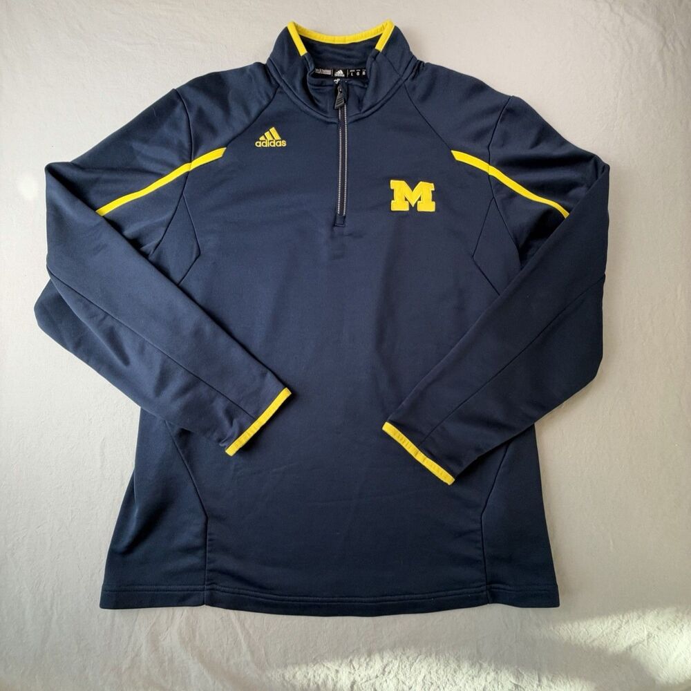 Adidas University Of Michigan Quarter Zip Pullover Blue Yellow Men’s L